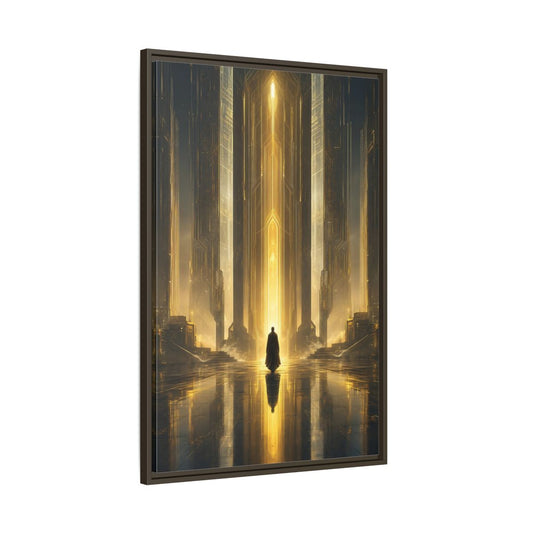 Main Mockup. Science Fiction Sci-Fi City Golden Sci-Fi shown as stretched canvas wall art