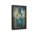 Side Mockup 6. Science Fiction Ship In Bottle Blue Gold Fantasy shown as stretched canvas wall art