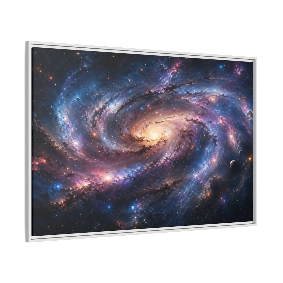 Side Mockup 7. Science Fiction Spiral Galaxy Colorful Galaxy shown as stretched canvas wall art