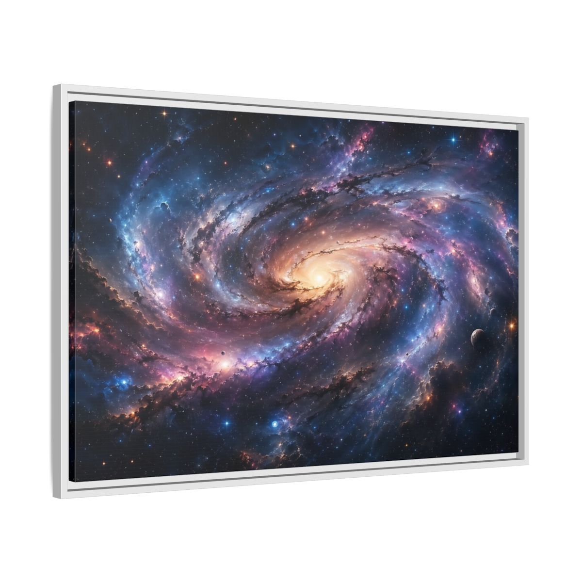 Side Mockup 9. Science Fiction Spiral Galaxy Colorful Galaxy shown as stretched canvas wall art