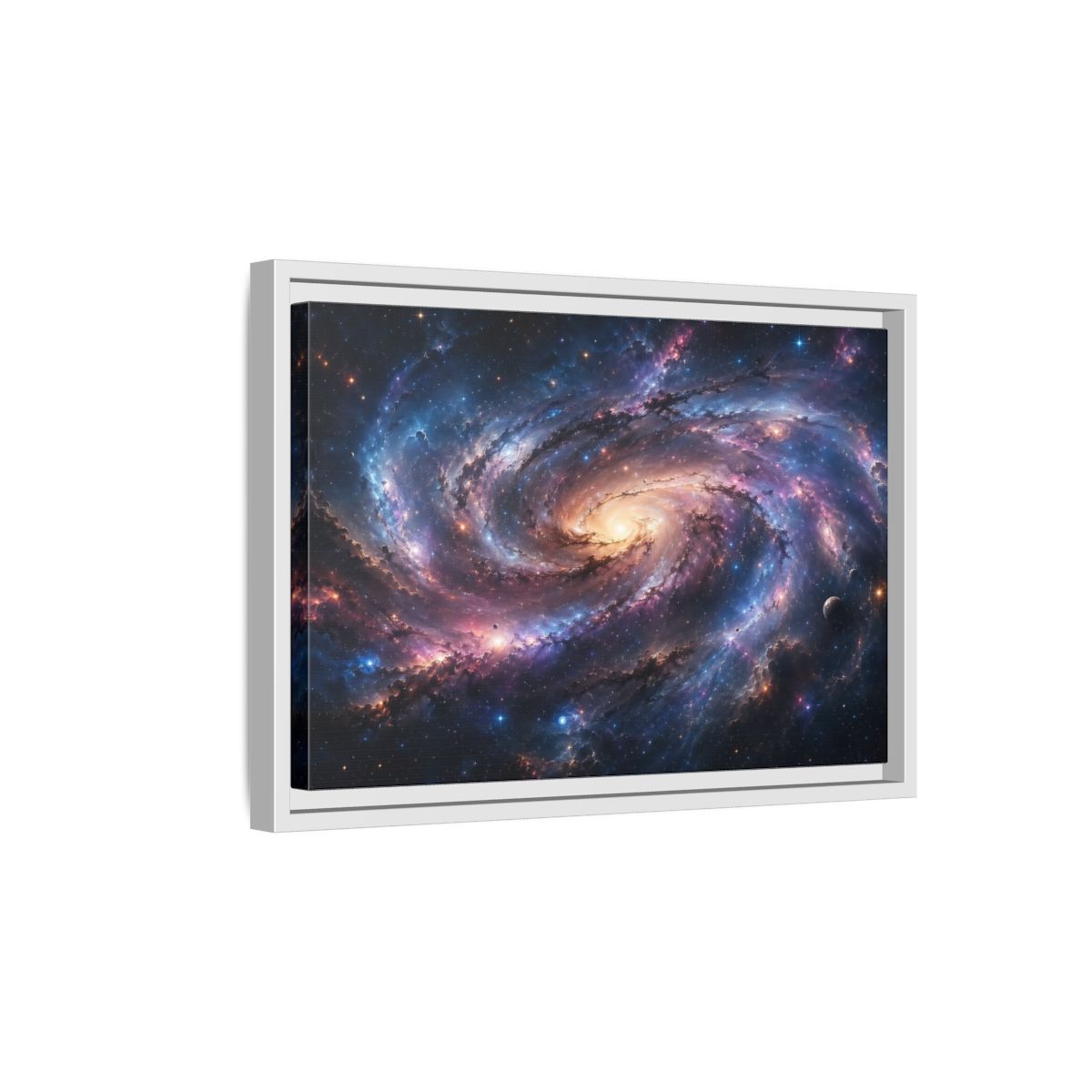 Side Mockup 4. Science Fiction Spiral Galaxy Colorful Galaxy shown as stretched canvas wall art