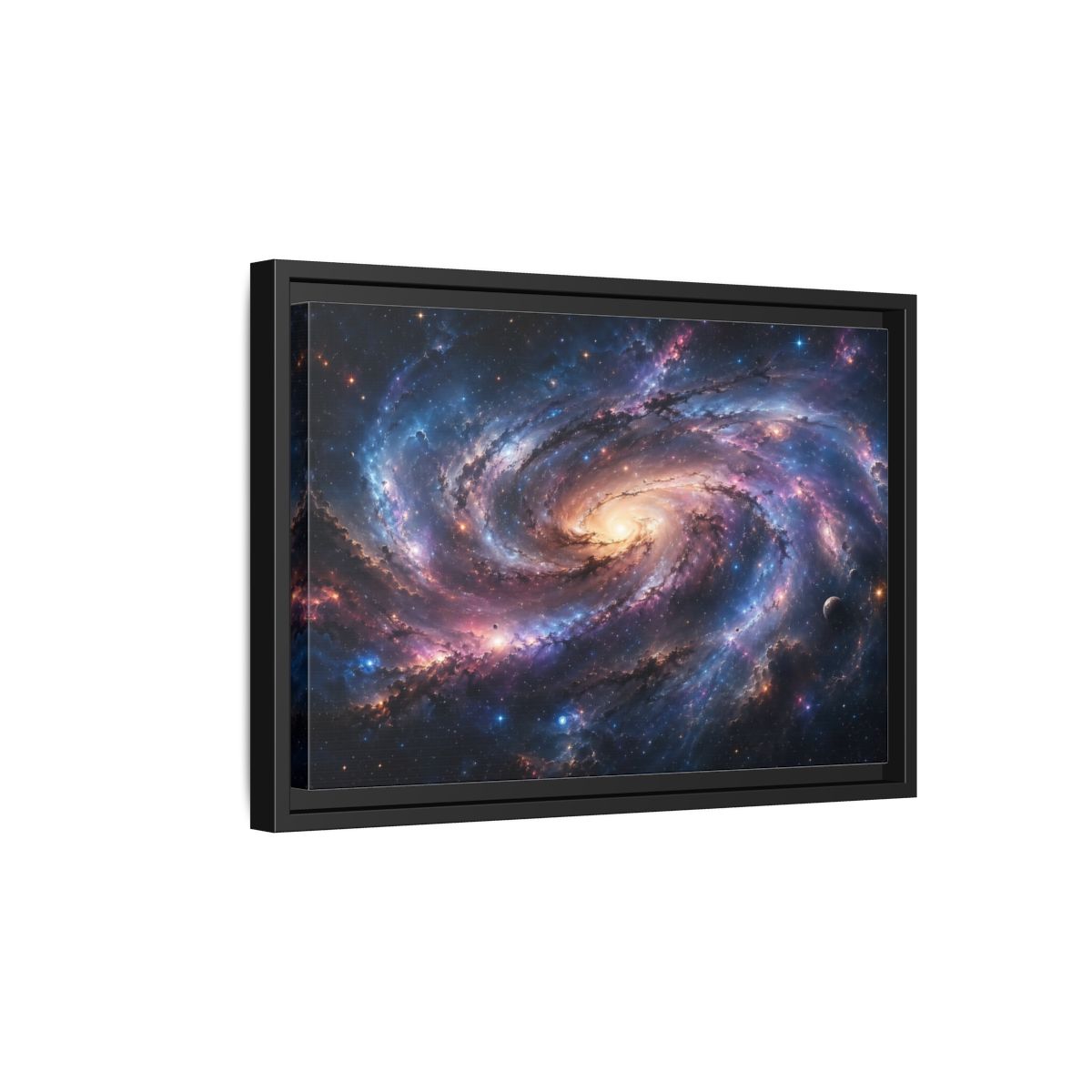 Side Mockup 6. Science Fiction Spiral Galaxy Colorful Galaxy shown as stretched canvas wall art