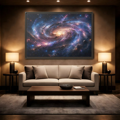 Mockup 2. Science Fiction Spiral Galaxy Colorful Galaxy shown as stretched canvas wall art