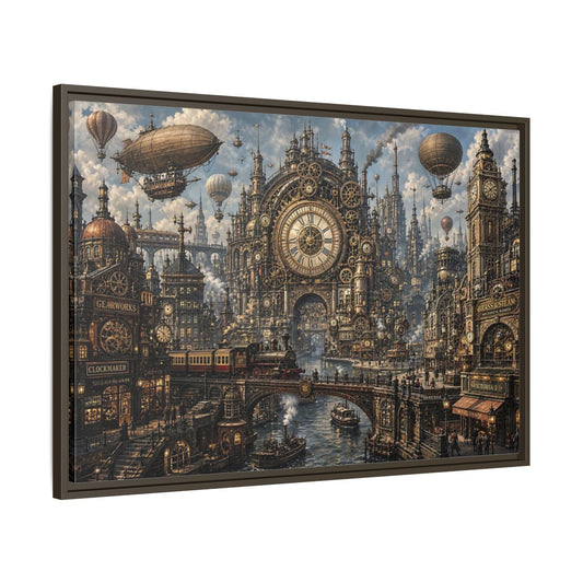 Main Mockup. Science Fiction Steampunk City Bronze Steampunk shown as stretched canvas wall art
