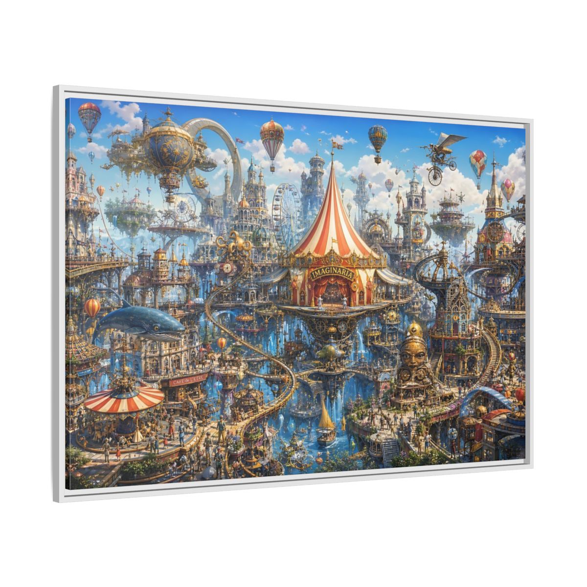 Side Mockup 7. Science Fiction Steampunk City Steampunk Cityscape shown as stretched canvas wall art