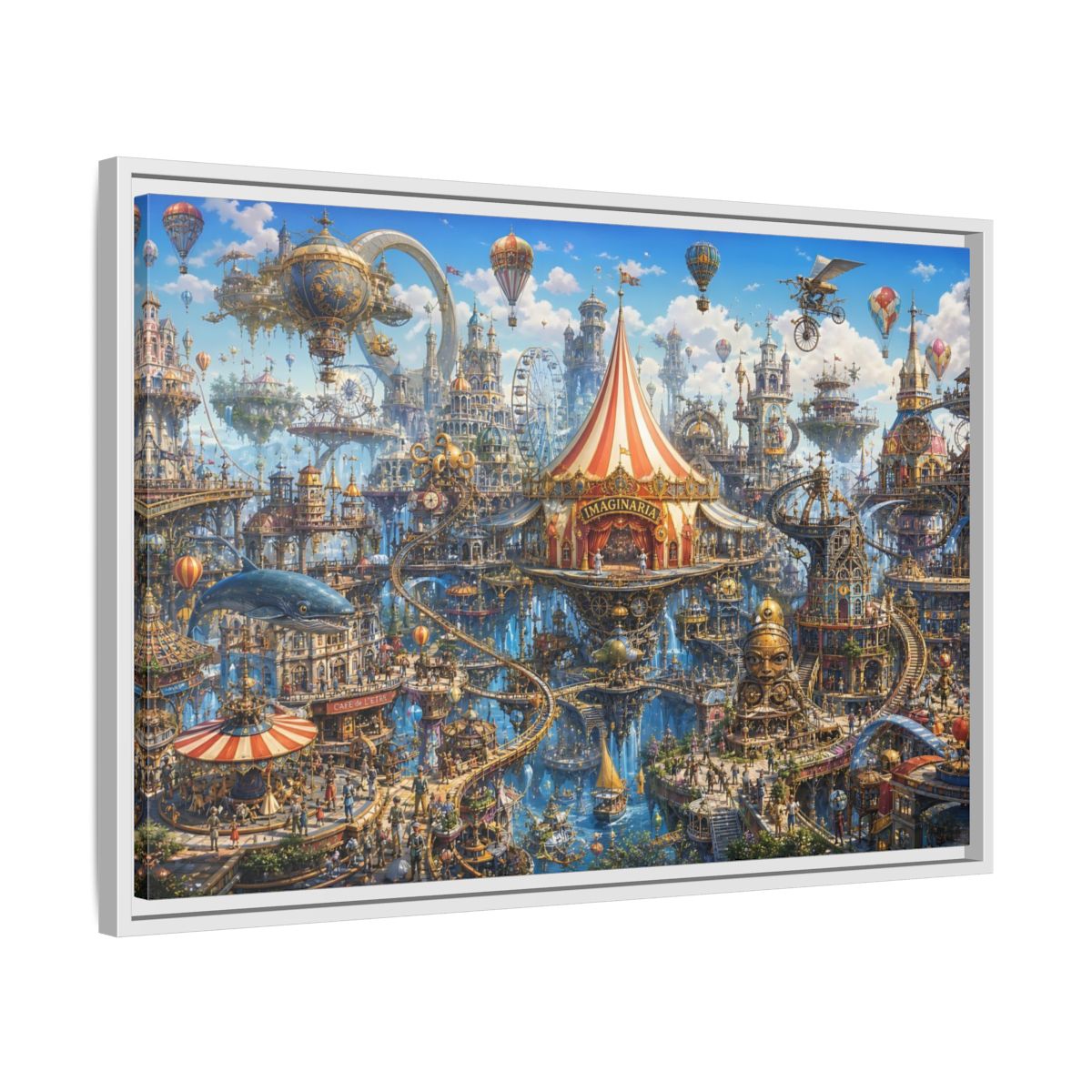Side Mockup 10. Science Fiction Steampunk City Steampunk Cityscape shown as stretched canvas wall art