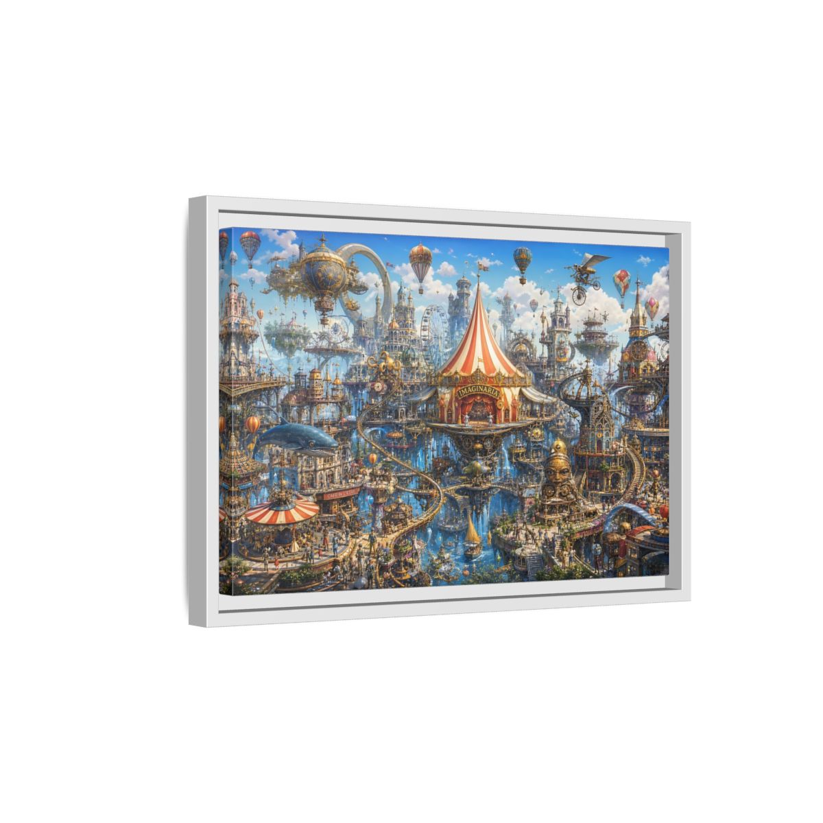 Side Mockup 4. Science Fiction Steampunk City Steampunk Cityscape shown as stretched canvas wall art