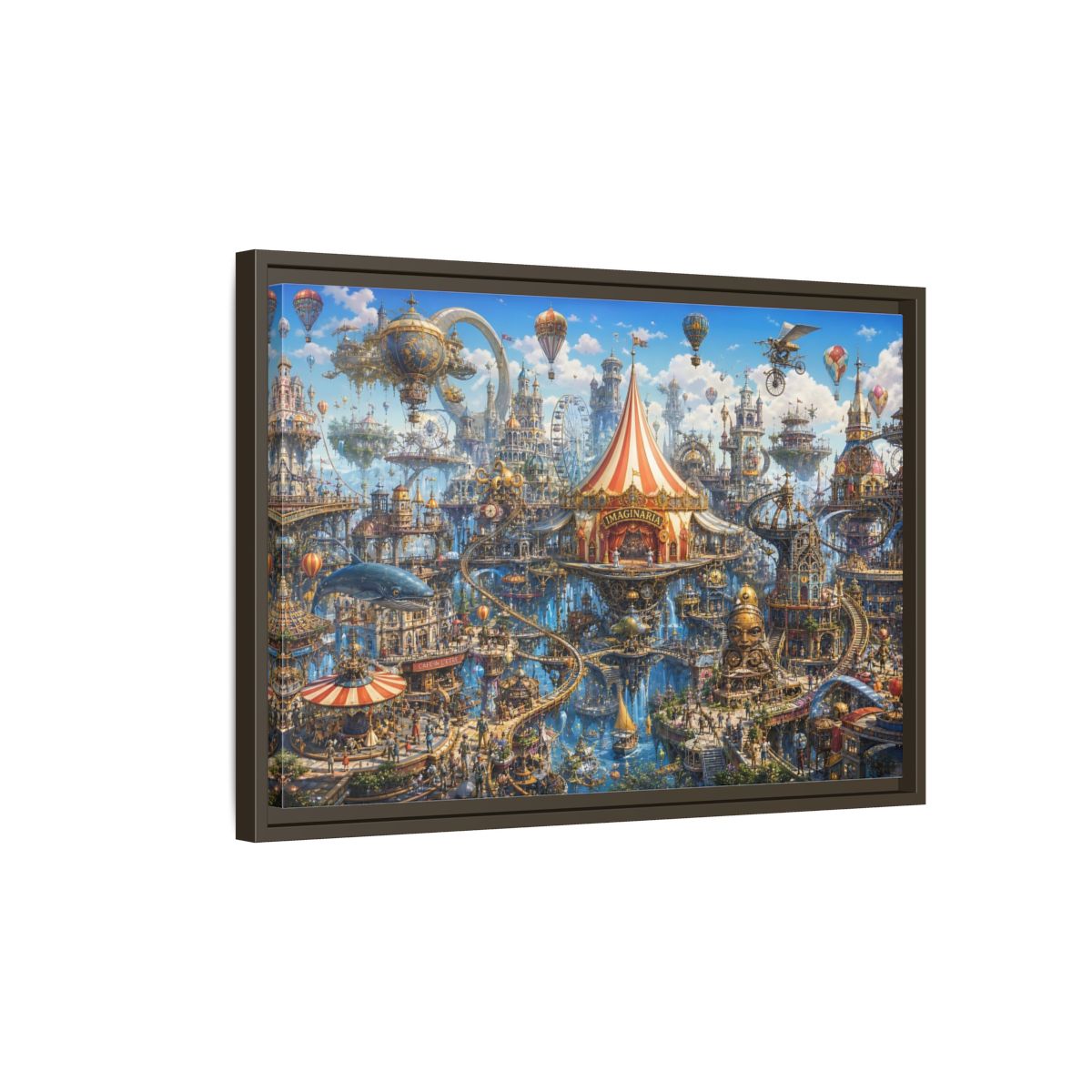 Side Mockup 2. Science Fiction Steampunk City Steampunk Cityscape shown as stretched canvas wall art