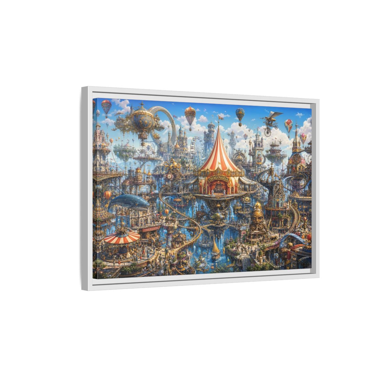 Side Mockup 1. Science Fiction Steampunk City Steampunk Cityscape shown as stretched canvas wall art
