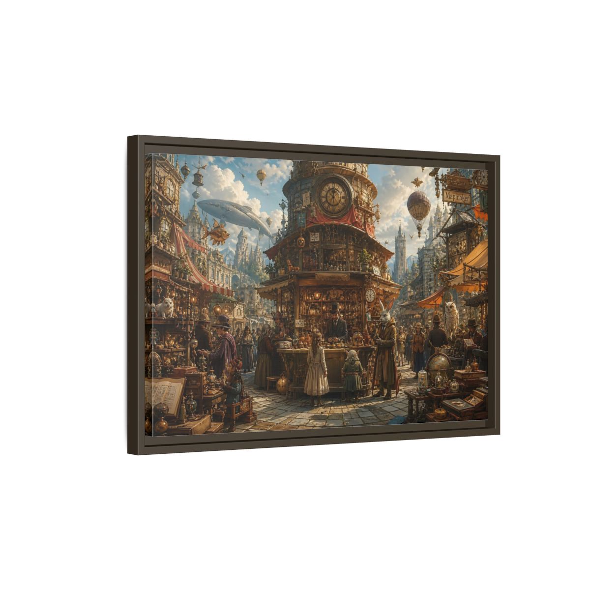 Side Mockup 2. Science Fiction Steampunk Market Steampunk Market shown as stretched canvas wall art