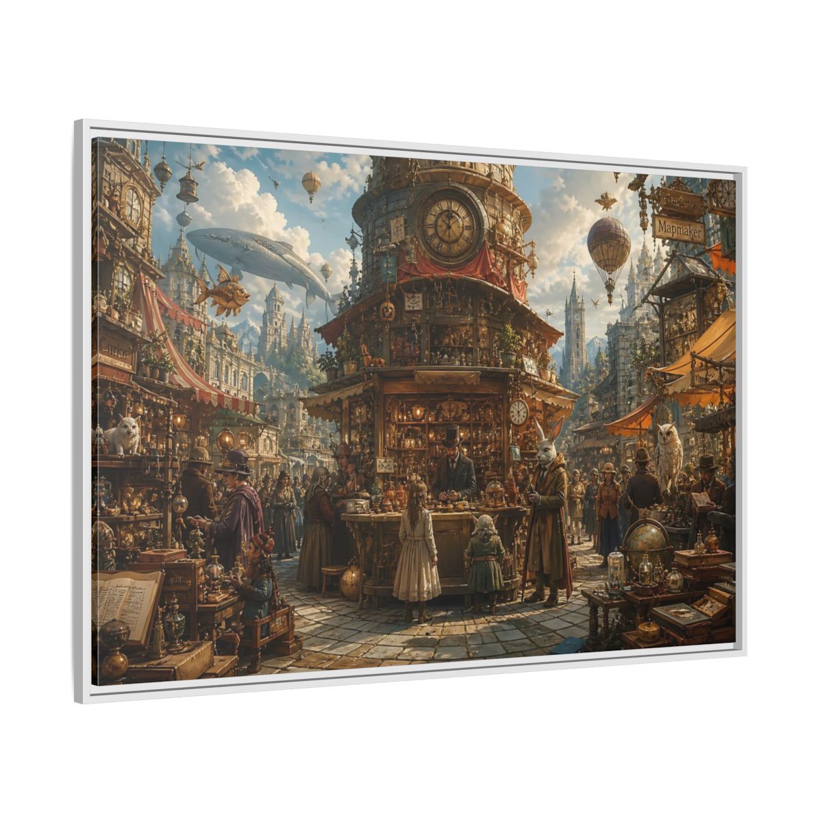 Side Mockup 7. Science Fiction Steampunk Market Steampunk Market shown as stretched canvas wall art