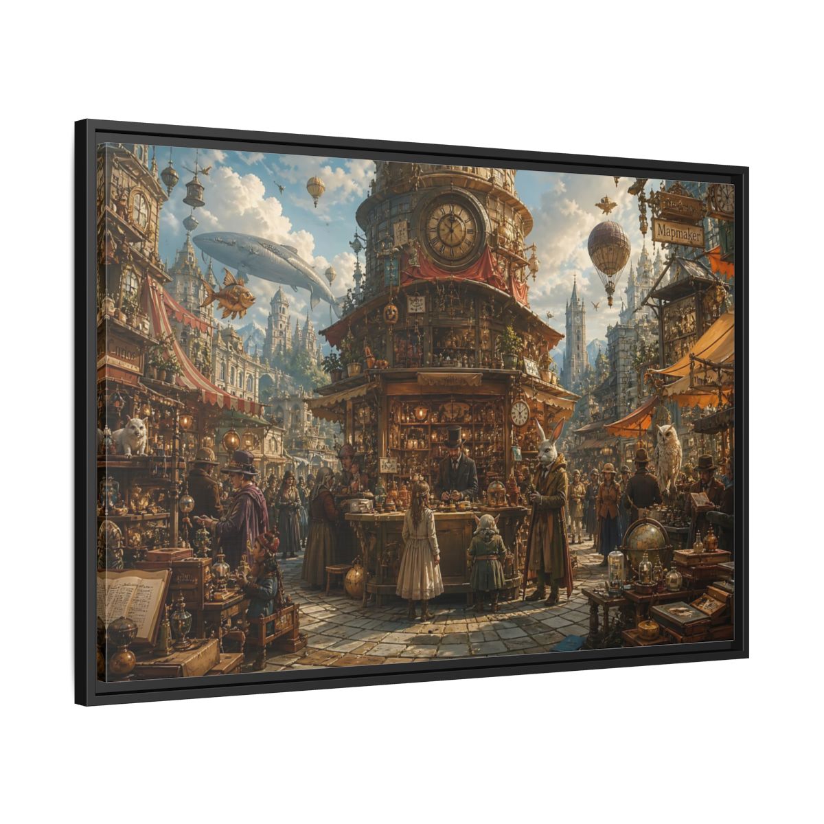 Side Mockup 13. Science Fiction Steampunk Market Steampunk Market shown as stretched canvas wall art