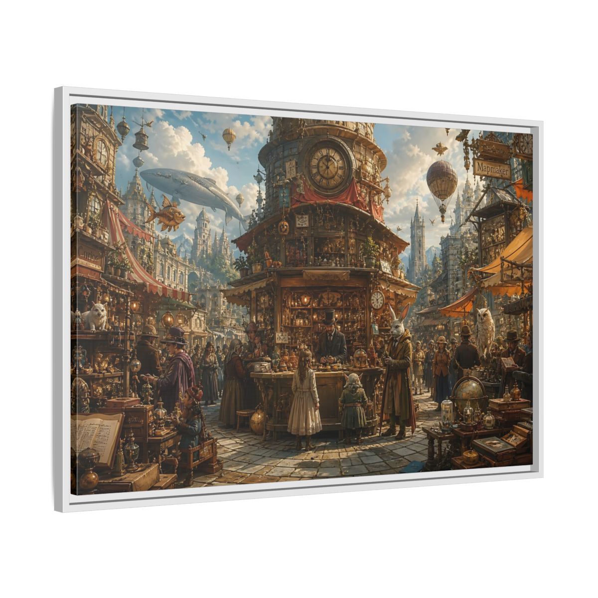 Side Mockup 9. Science Fiction Steampunk Market Steampunk Market shown as stretched canvas wall art