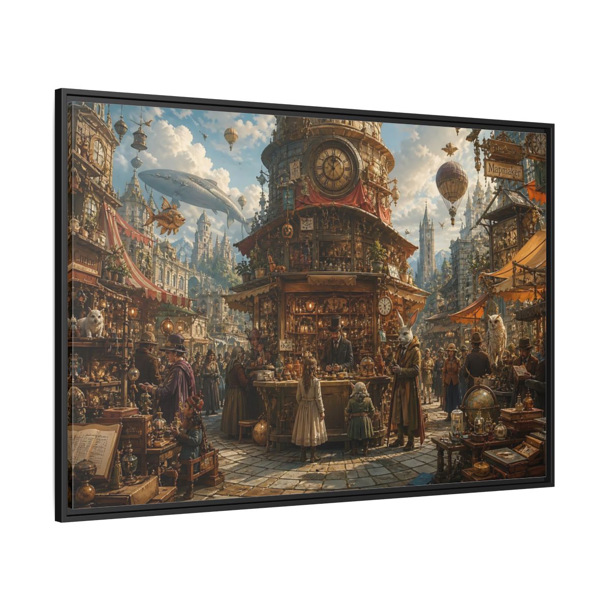 Side Mockup 12. Science Fiction Steampunk Market Steampunk Market shown as stretched canvas wall art