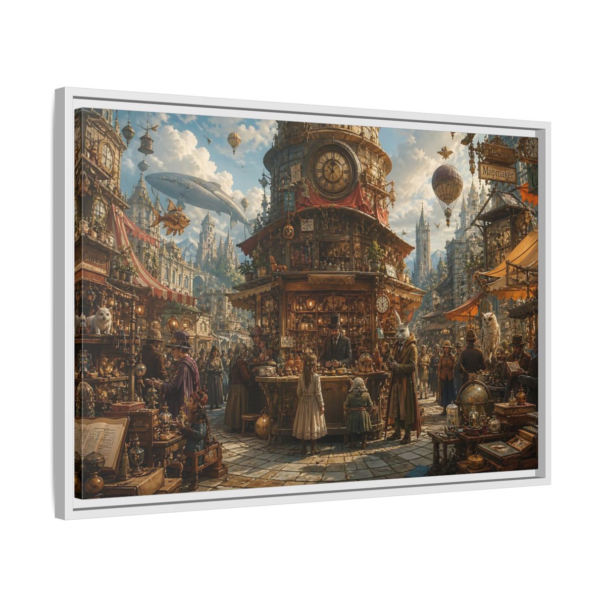 Side Mockup 10. Science Fiction Steampunk Market Steampunk Market shown as stretched canvas wall art