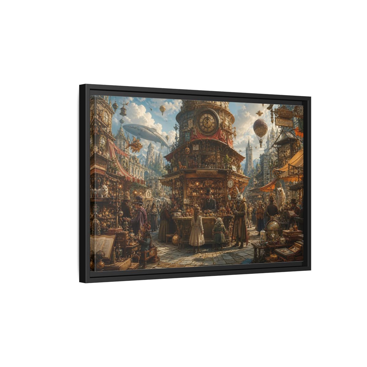 Side Mockup 3. Science Fiction Steampunk Market Steampunk Market shown as stretched canvas wall art