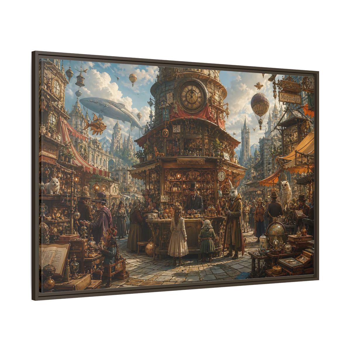 Side Mockup 8. Science Fiction Steampunk Market Steampunk Market shown as stretched canvas wall art