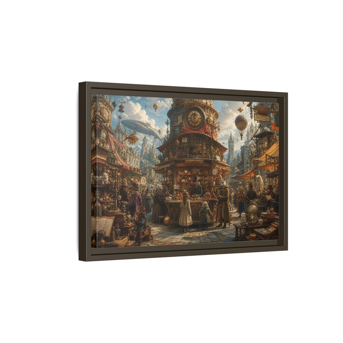 Side Mockup 5. Science Fiction Steampunk Market Steampunk Market shown as stretched canvas wall art