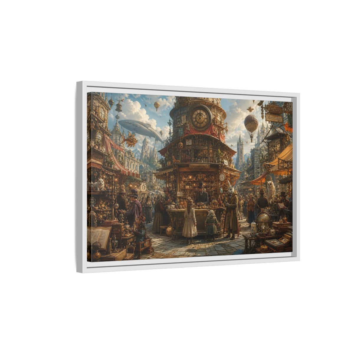 Side Mockup 1. Science Fiction Steampunk Market Steampunk Market shown as stretched canvas wall art