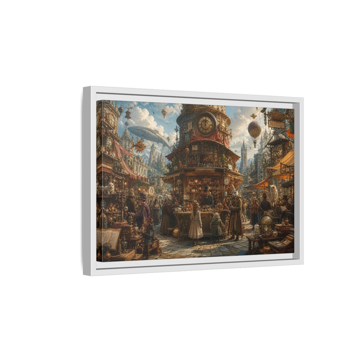 Side Mockup 4. Science Fiction Steampunk Market Steampunk Market shown as stretched canvas wall art