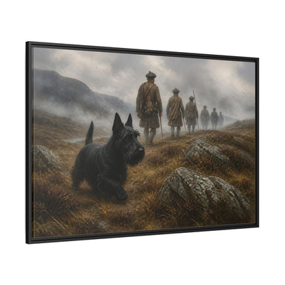 Side Mockup 12. Scottish Terrier And Highlanders shown as framed canvas print