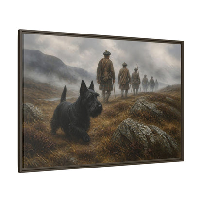 Side Mockup 8. Scottish Terrier And Highlanders shown as framed canvas print