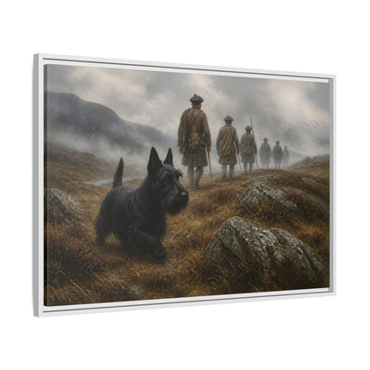 Side Mockup 9. Scottish Terrier And Highlanders shown as framed canvas print