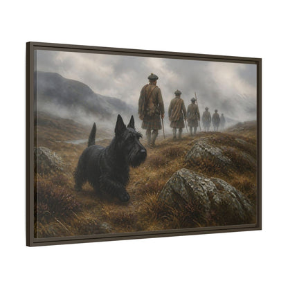 Main Mockup. Scottish Terrier And Highlanders shown as framed canvas print