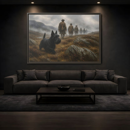 Mockup 3. Scottish Terrier And Highlanders shown as framed canvas print