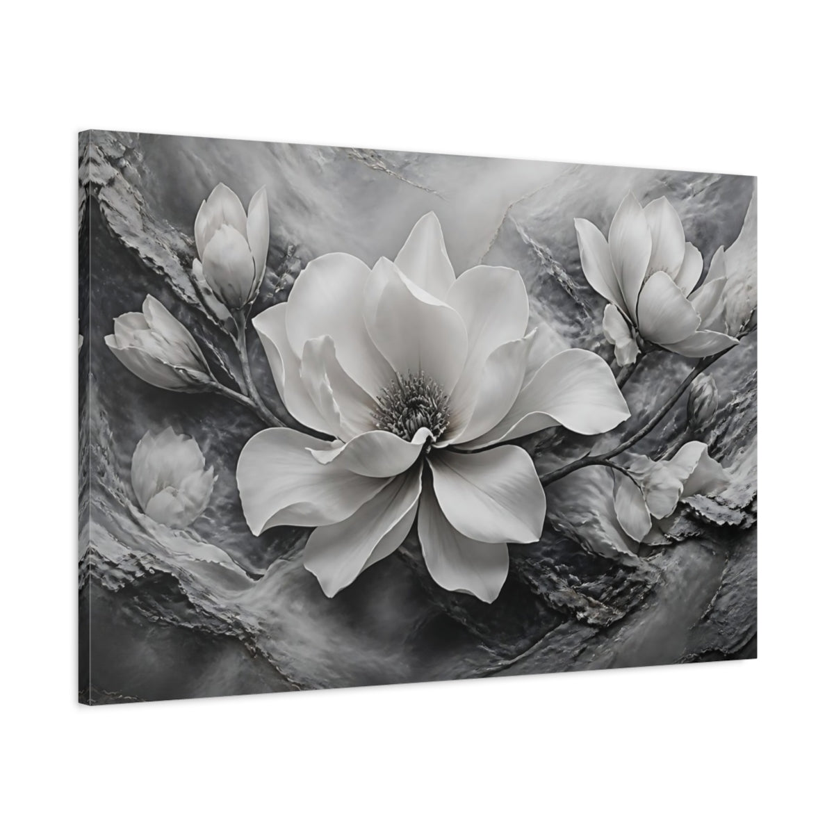 Main Mockup. Sculptural Magnolia Flower shown as canvas print