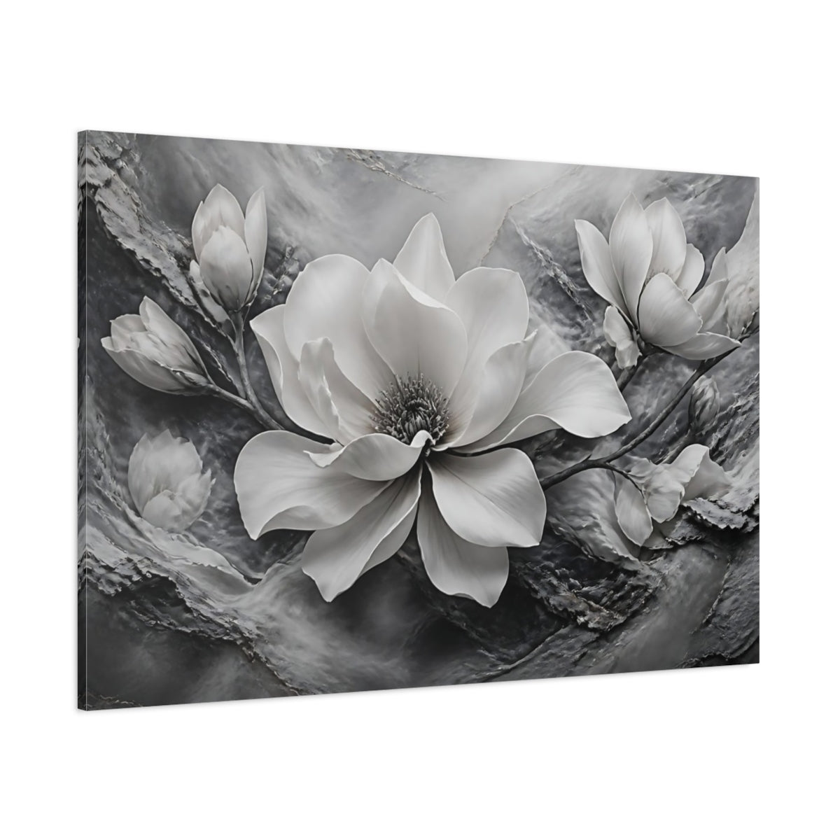 Side Mockup 1. Sculptural Magnolia Flower shown as canvas print