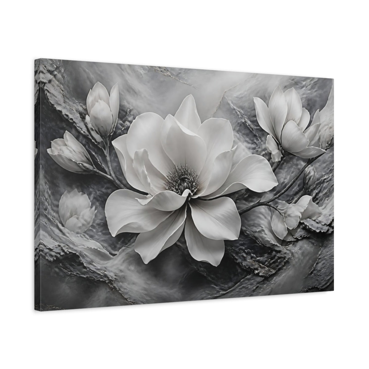 Side Mockup 2. Sculptural Magnolia Flower shown as canvas print