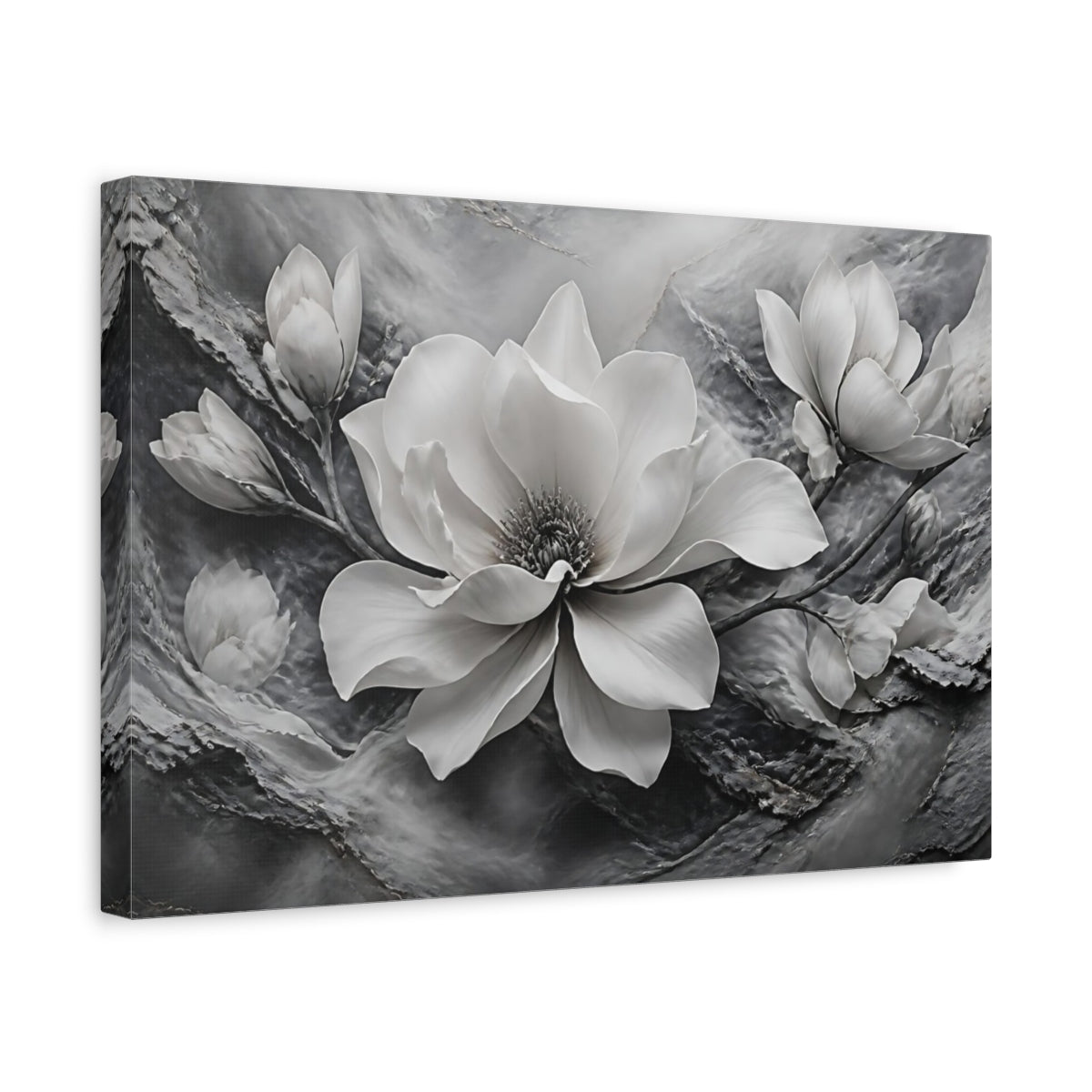 Side Mockup 4. Sculptural Magnolia Flower shown as canvas print