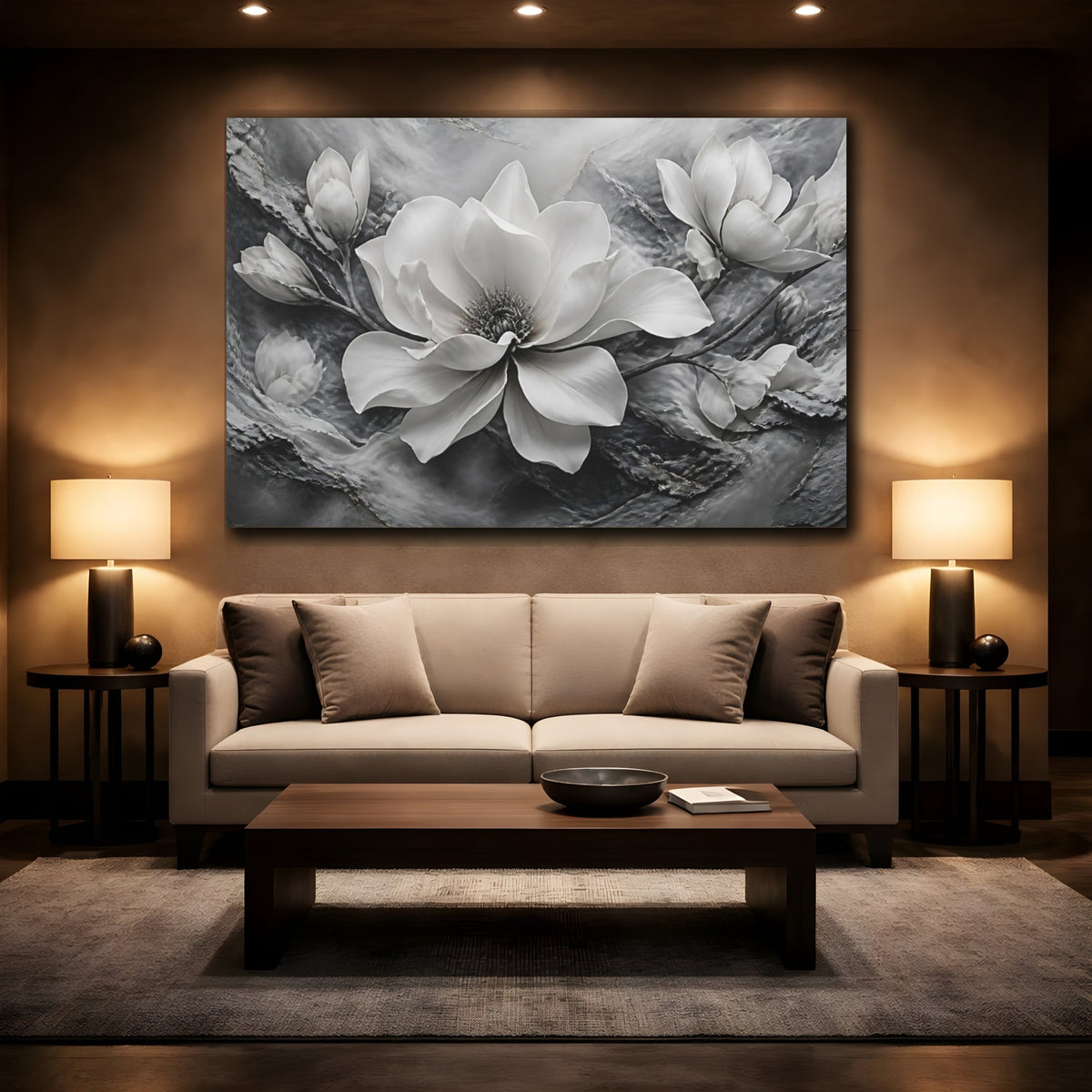 Mockup 2. Sculptural Magnolia Flower shown as canvas print