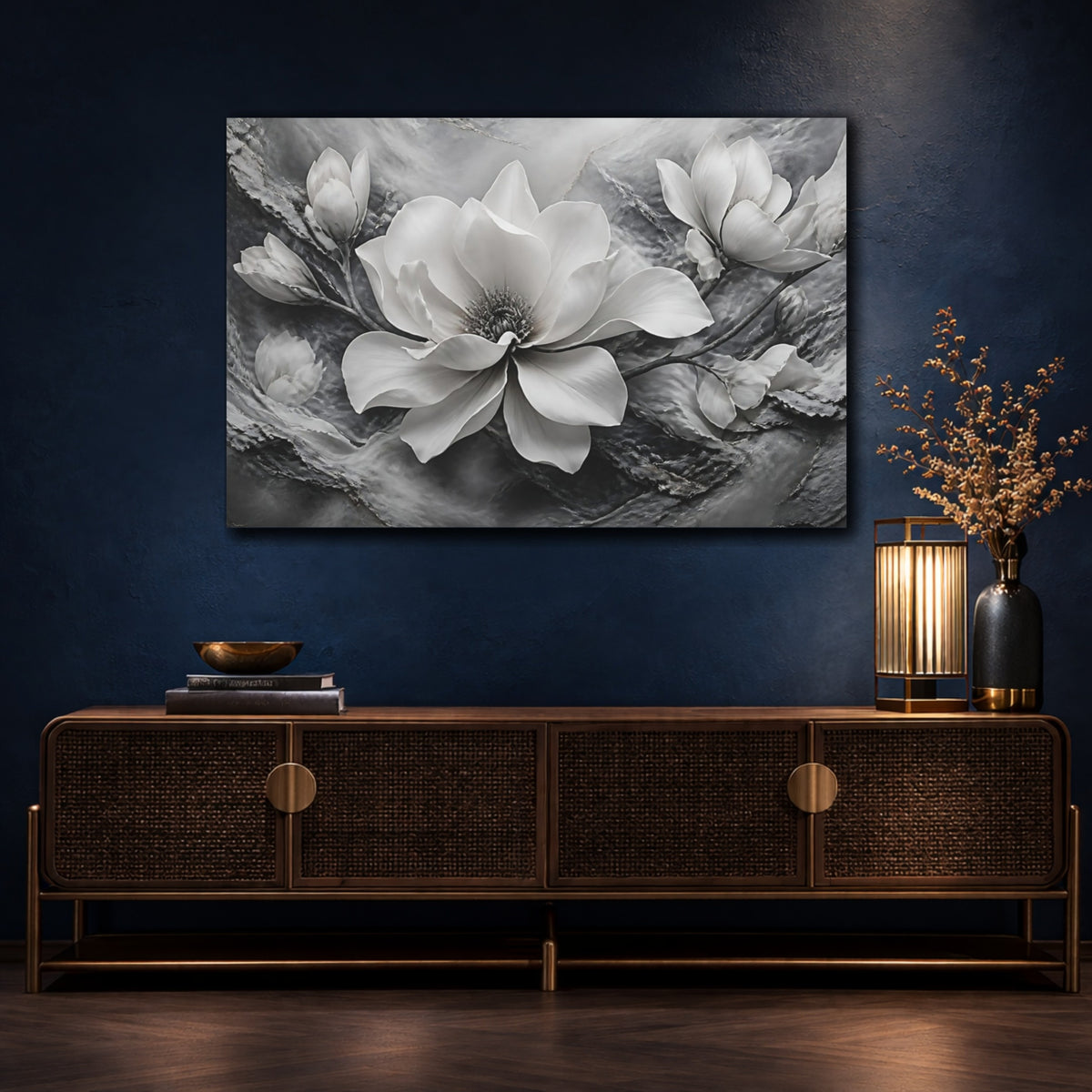 Mockup 4. Sculptural Magnolia Flower shown as canvas print