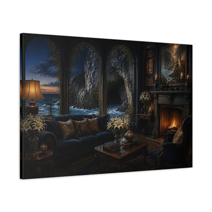 Main Mockup. Sea Cave Living Room View shown as canvas print