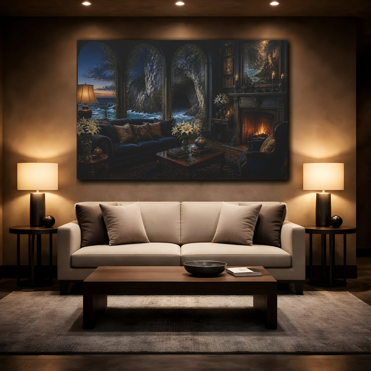 Mockup 2. Sea Cave Living Room View shown as canvas print