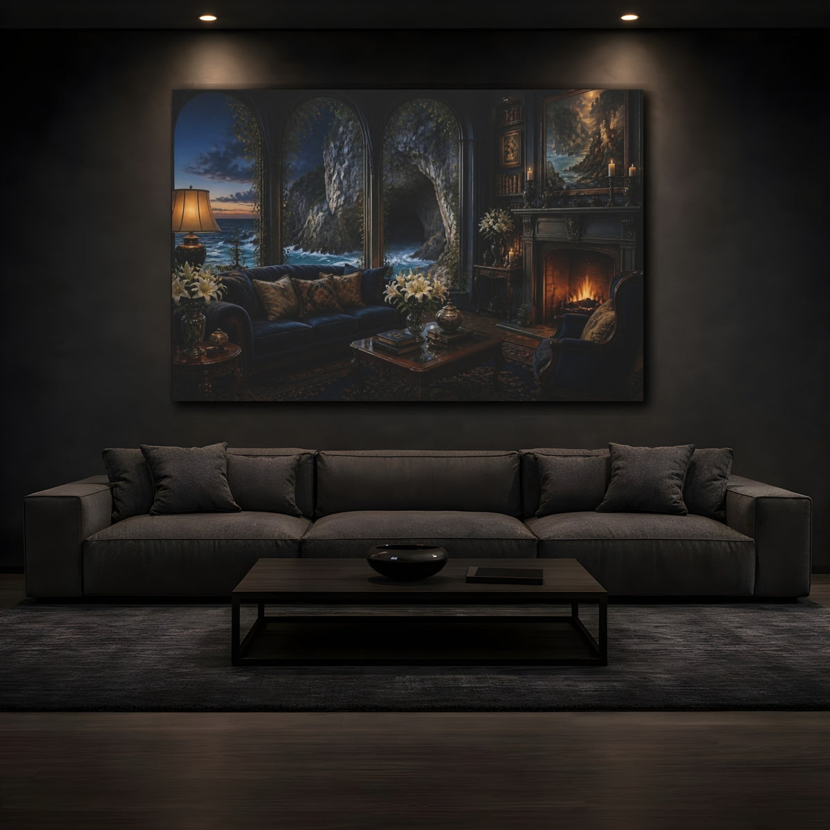 Mockup 3. Sea Cave Living Room View shown as canvas print