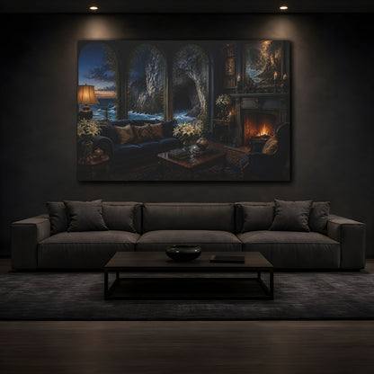 Mockup 3. Sea Cave Living Room View shown as canvas print