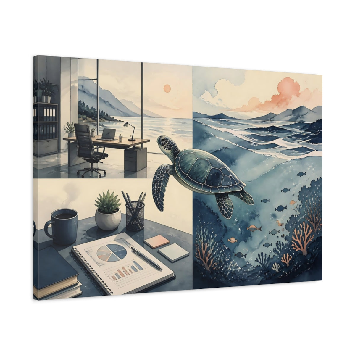 Main Mockup. Sea Turtle Office View shown as canvas print