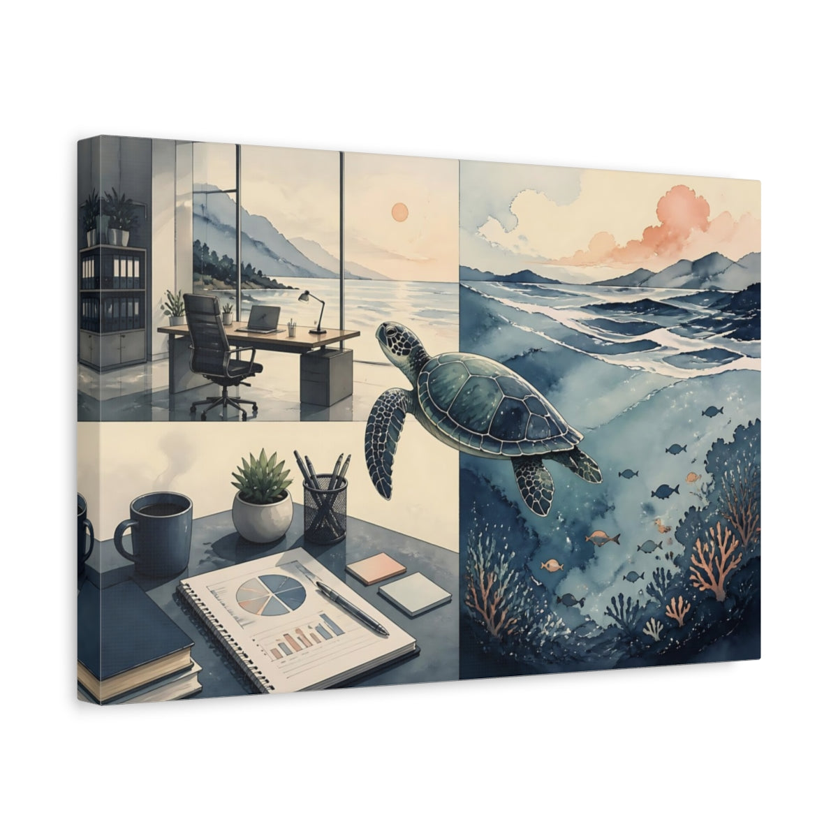 Side Mockup 4. Sea Turtle Office View shown as canvas print