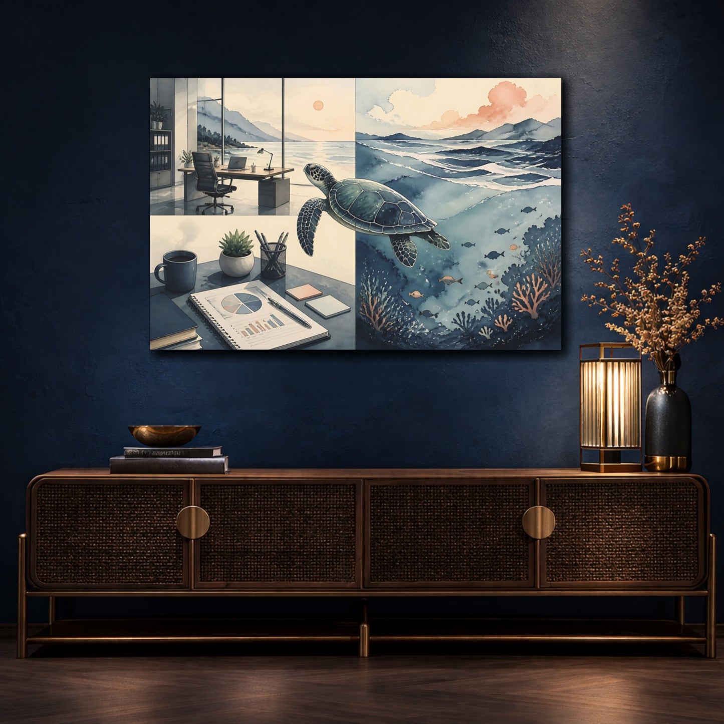 Mockup 4. Sea Turtle Office View shown as canvas print