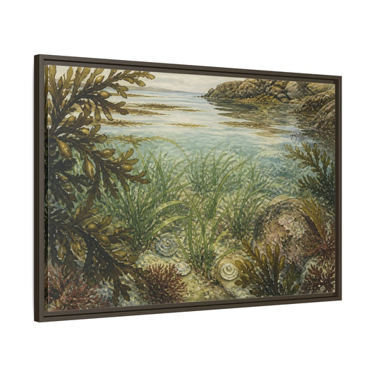 Main Mockup. Seagrass Tidepool Study shown as framed canvas print