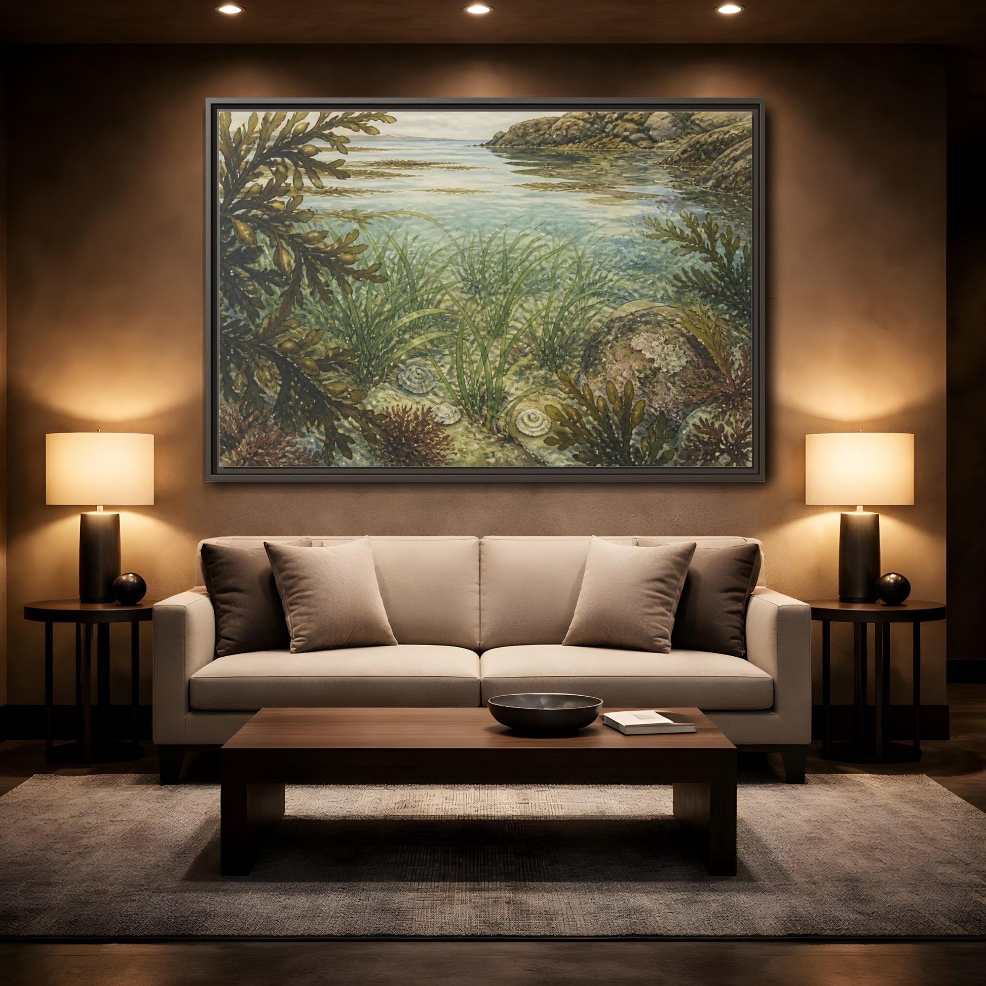 Mockup 2. Seagrass Tidepool Study shown as framed canvas print