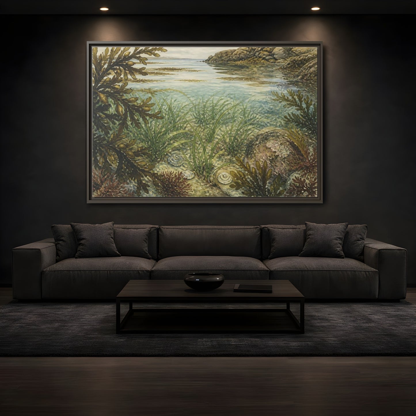 Mockup 3. Seagrass Tidepool Study shown as framed canvas print