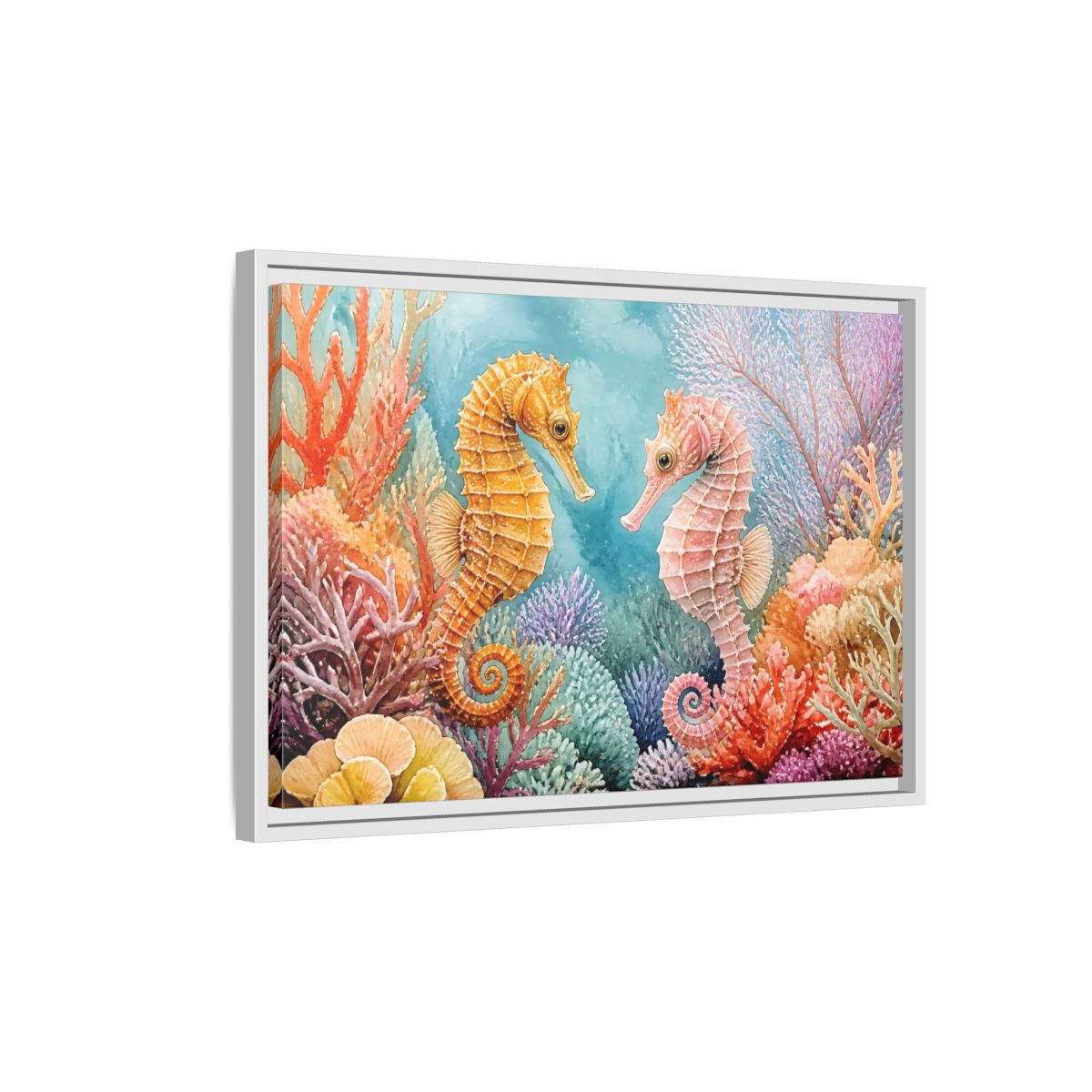 Side Mockup 1. Seahorse Companions Marine Animals shown as framed canvas print