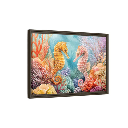 Side Mockup 2. Seahorse Companions Marine Animals shown as framed canvas print