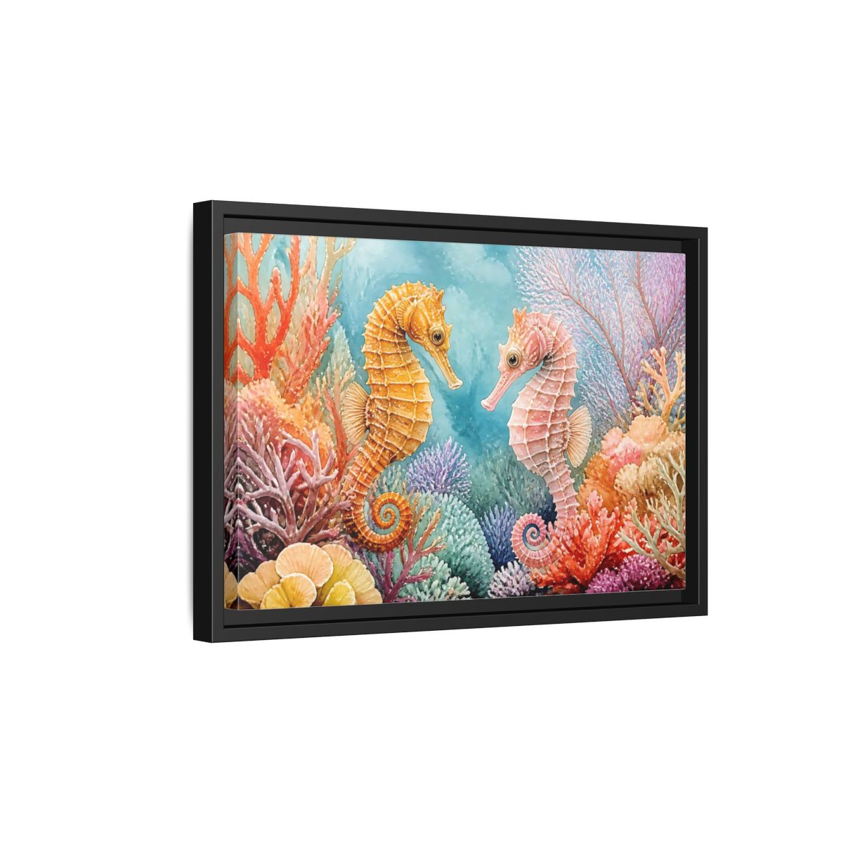 Side Mockup 6. Seahorse Companions Marine Animals shown as framed canvas print