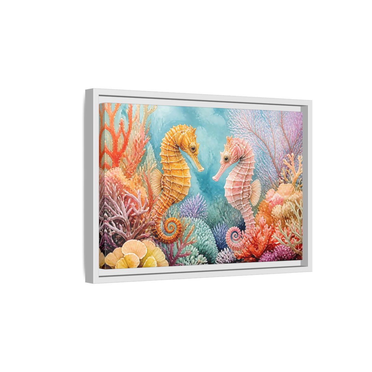 Side Mockup 4. Seahorse Companions Marine Animals shown as framed canvas print