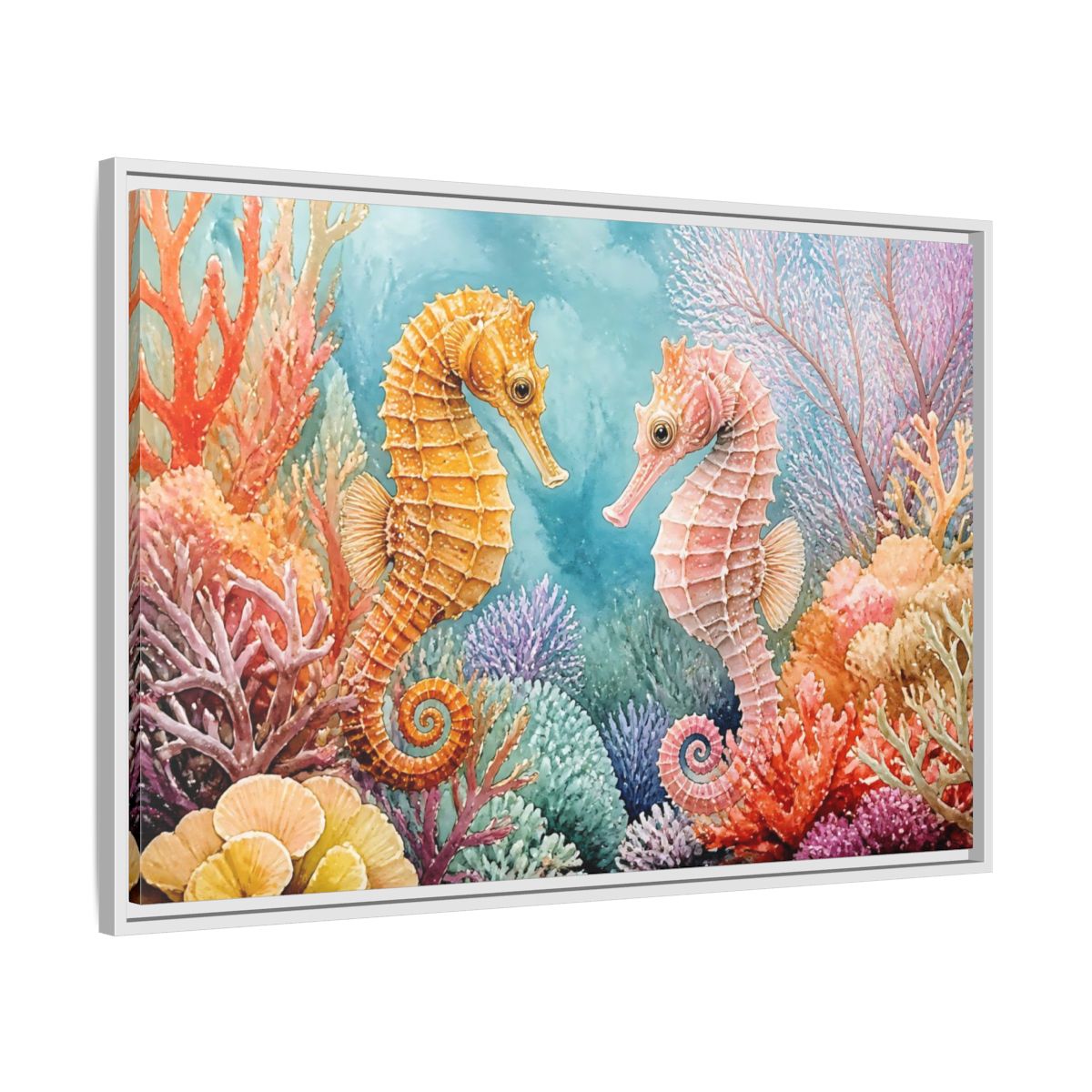Side Mockup 9. Seahorse Companions Marine Animals shown as framed canvas print